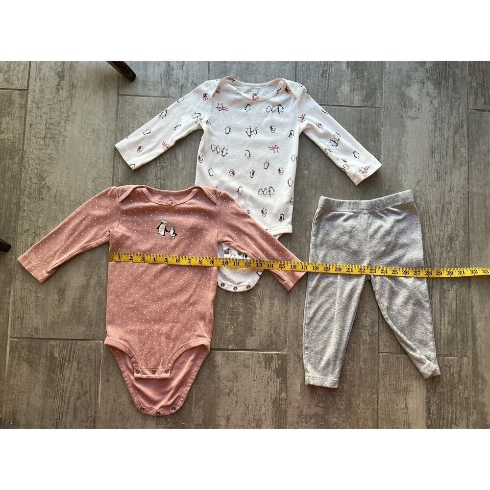 Baby Toddler Girl 3 Piece Outfit Penguin Bodysuits & Pants Set Cotton Cute 18m - Picture 8 of 13